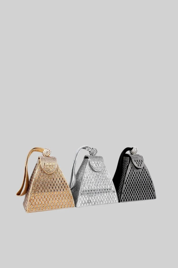 Bolsa Triangular Pedras Efeito Metálico